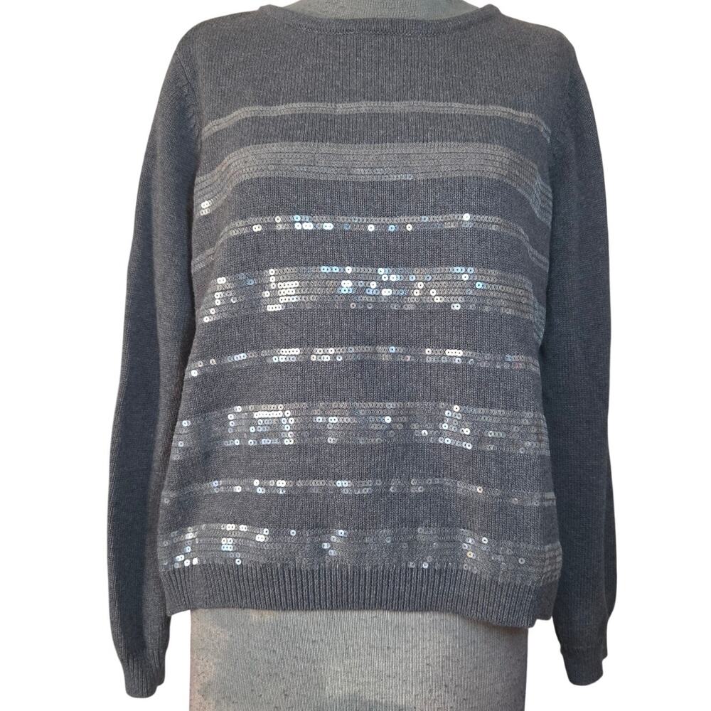 Gray Cotton Sequin Embellished Sweater Size XL